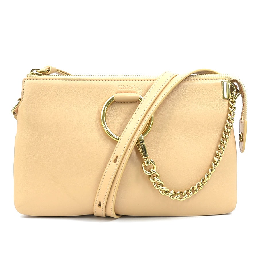 クロエ Chloe 斜め掛けショルダーバッグ FAYE レザー ピンクベージュ ゴールド レディース【中古】 e60633r