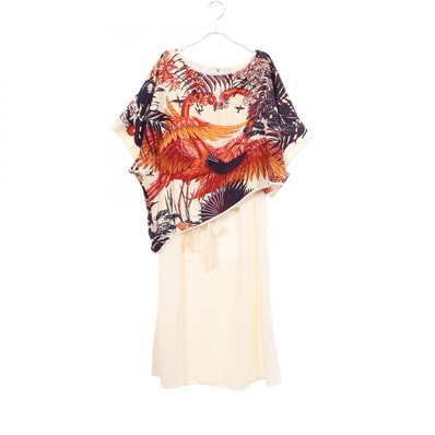 エルメス HERMES ツイルレーヌ Flamingo Party ケープ ワンピース 衣料品 トップス シルク コットン シルク レディース アイボリー系 / マルチカラー 【中古】