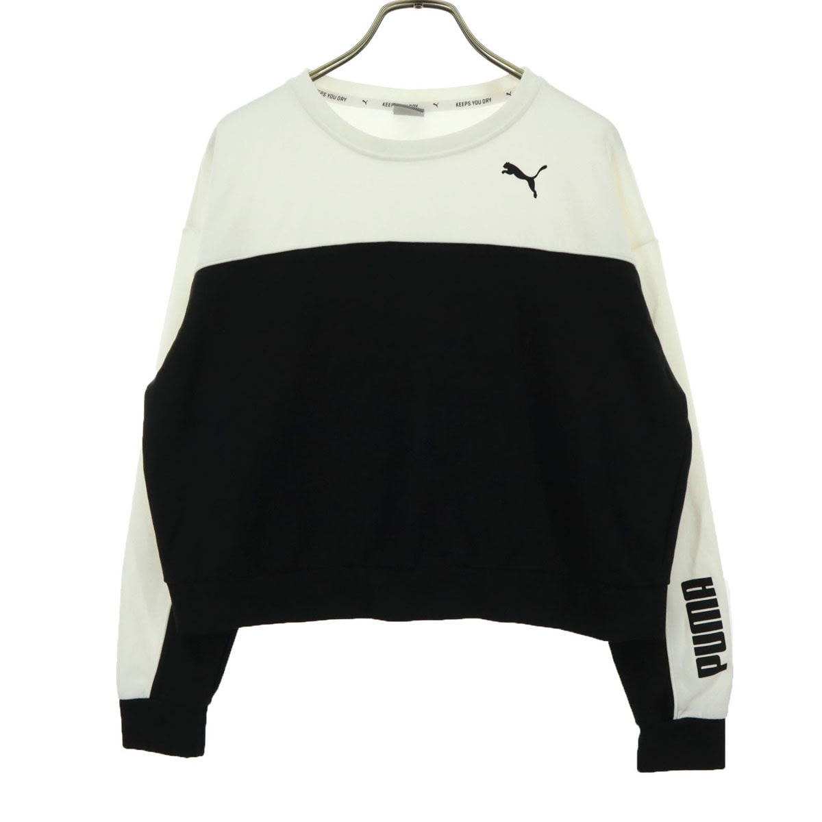 PUMA プーマ バイカラー 長袖 スウェット M ブラック系 アイボリー