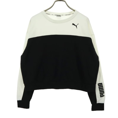 PUMA プーマ バイカラー 長袖 スウェット M ブラック系 アイボリー