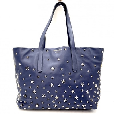 JIMMY CHOO(ジミーチュウ)ソフィア トートバッグ スタースタッズ ネイビー レザー レディース 肩掛け イタリア製【中古】