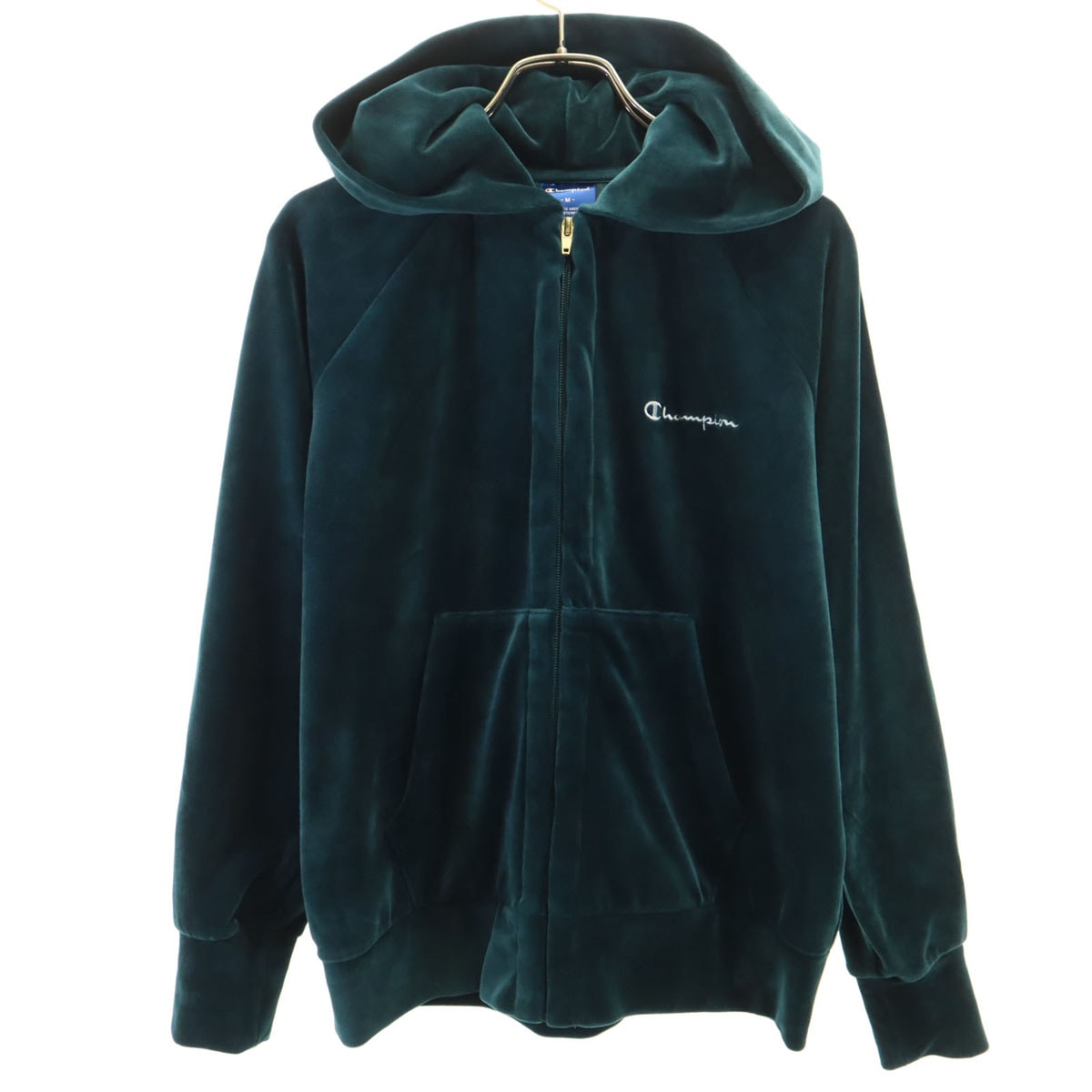 Champion チャンピオン 長袖 ベロア ジップパーカー M 深緑