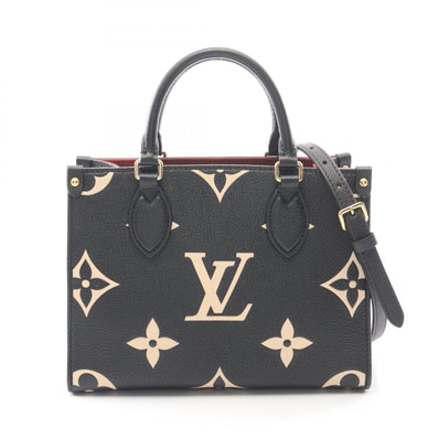 ルイ・ヴィトン LOUIS VUITTON オンザゴーPM バイカラー 2WAY ハンドバッグ バッグ レザー モノグラム・アンプラント ベージュ レディース ブラック系 / ベージュ系 M45659 【中古】