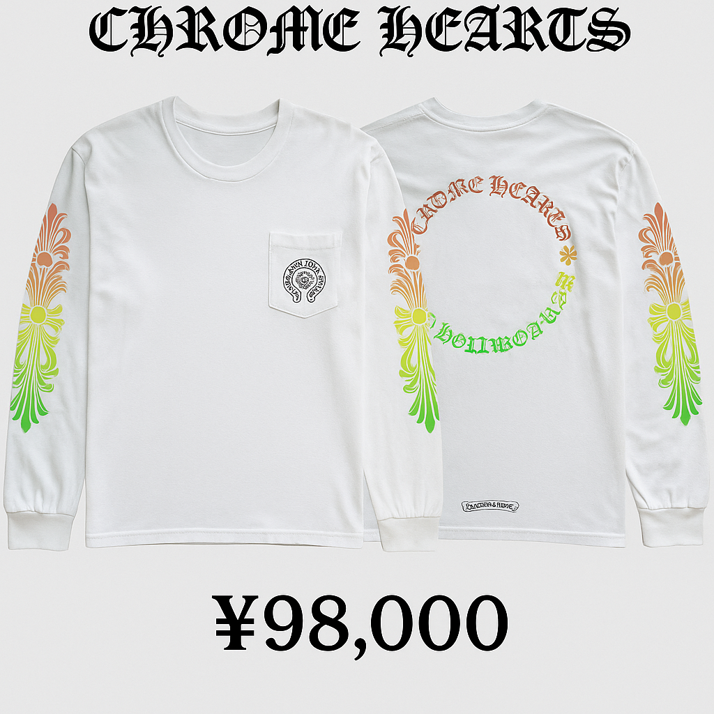 Chrome Hearts Back Grad Circle Logo Floral Sleeve Gradient L/S Tee "White"