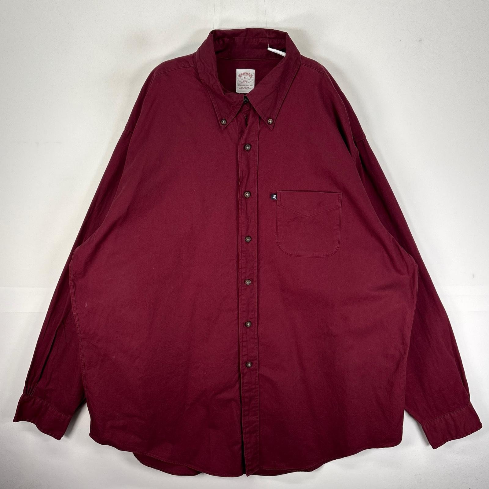 古着 ブルックスブラザーズ Brooks Brothers 長袖シャツ ボタンダウン ワンポイント 胸ポケット XL レッド系 メンズ