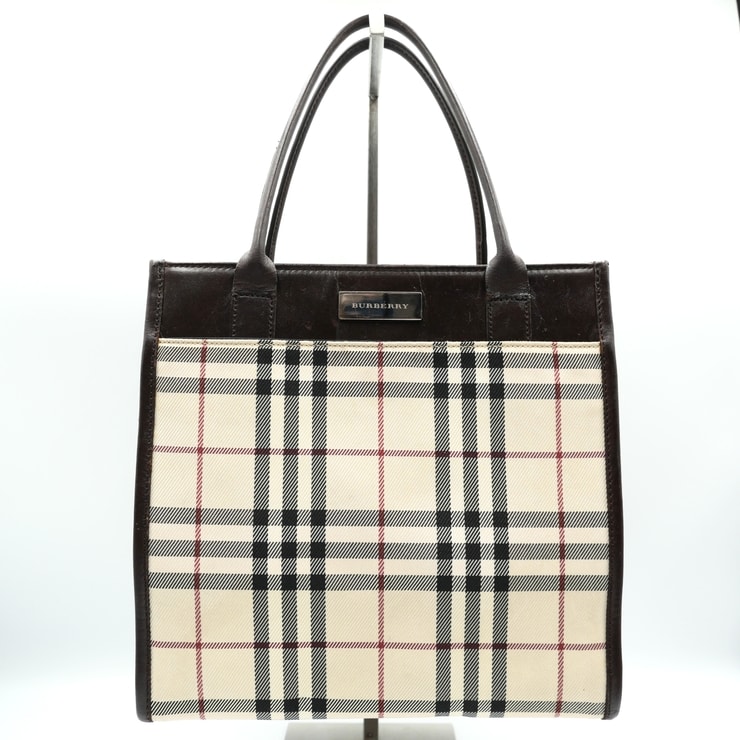 BURBERRY(バーバリー)ヴィンテージ ハンドバッグ ミニトートバッグ ノバチェック ベージュ系 キャンバス×ブラウンレザー シルバー金具 レディース【中古】