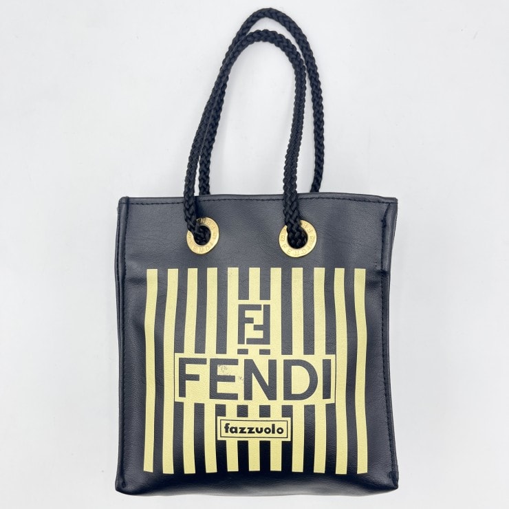 FENDI(フェンディ)Fazzuolo ファッツォーロ ミニハンドバッグ トートバッグ ブラック レザー ロゴプリント ゴールド金具 レディース【中古】