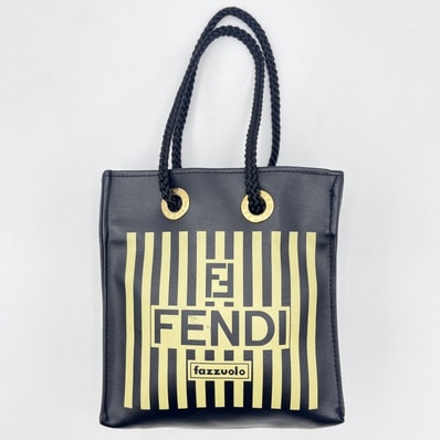 FENDI(フェンディ)Fazzuolo ファッツォーロ ミニハンドバッグ トートバッグ ブラック レザー ロゴプリント ゴールド金具 レディース【中古】