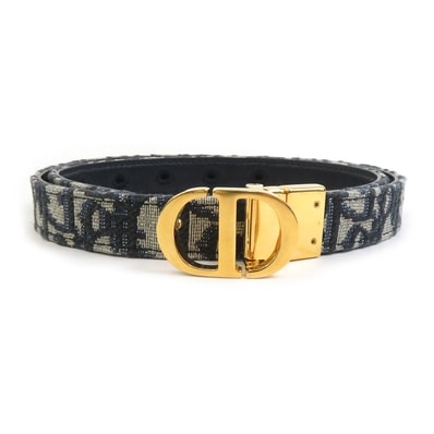 クリスチャンディオール Christian Dior ベルト オブリーク リバーシブルベルト レザー/キャンバス ネイビー ゴールド レディース【中古】 r10966j