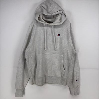 古着 チャンピオン Champion パーカー プルオーバー ワンポイント ロゴ 刺繍 リバースウィーブ スウェット M グレー メンズ