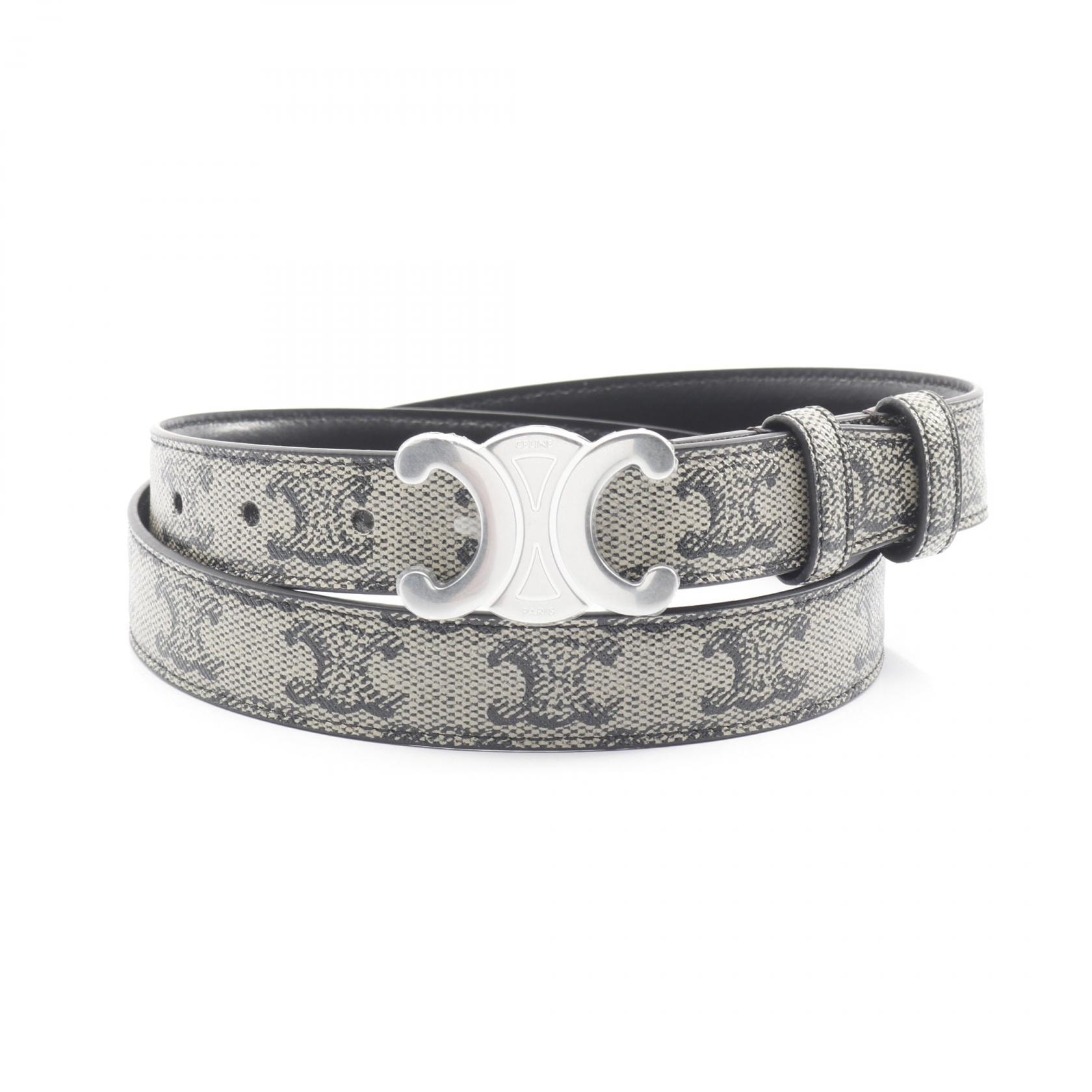 セリーヌ CELINE ミディアム 25MM トリオンフ ベルト 衣料品 PVCコーティングキャンバス PVC レディース アイボリー系 / ブラック系 45AKA2APM02SI85 【新品】