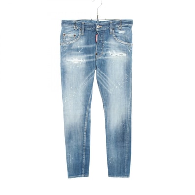 ディースクエアード DSQUARED2 スキニーデニム ダメージ加工 プリント加工 デニムパンツ 衣料品 ボトムス コットン メンズ ブルー系 【中古】