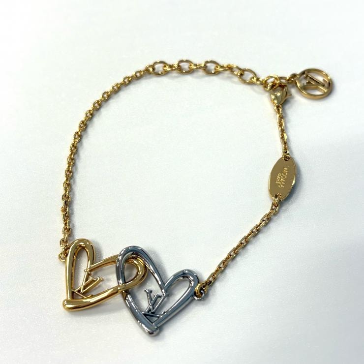 ルイ・ヴィトン LOUIS VUITTON ブラスレ ハート フォーリンラブ M00466 GP メタル ゴールド シルバー ブレスレット【鑑定済み】正規品