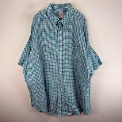 古着 ブルックスブラザーズ Brooks Brothers 半袖シャツ リネン 346 2XL ブルー系 チェック メンズ