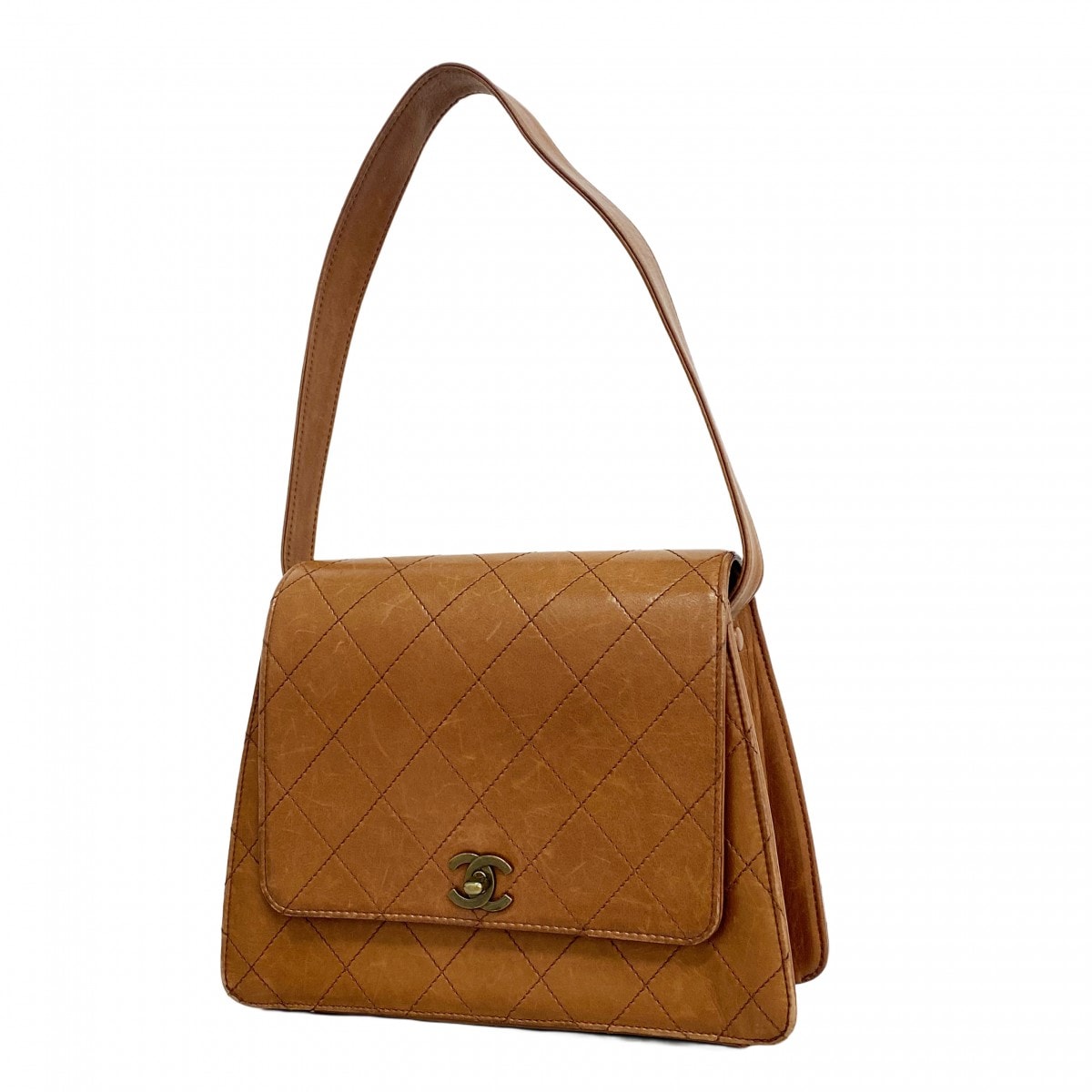 【6dc3924】シャネル ショルダーバッグ マトラッセ ラムスキン ブラウン ゴールド金具【中古】レディース