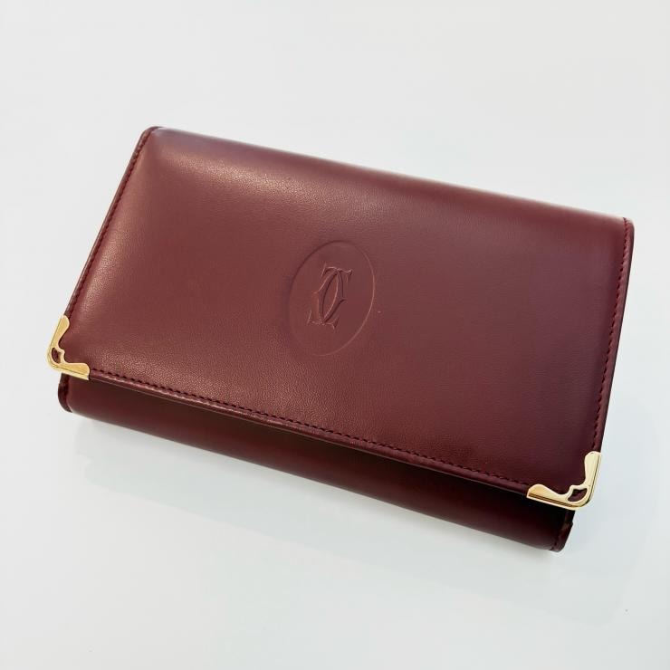 Cartier マスト ドゥ カルティエ 二つ折り財布 ボルドー L字ファスナー レザー L3000553【鑑定済み】正規品