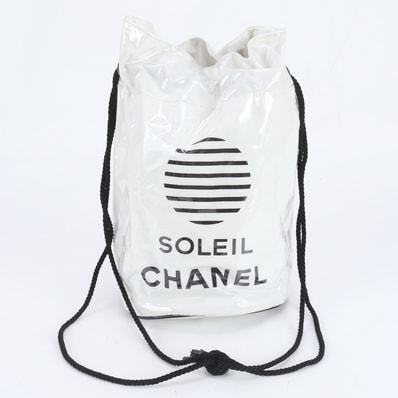 ■美品 シャネル SOLEIL ロゴ プールバッグ 巾着 型 ホワイト