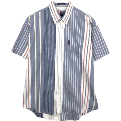 古着 ラルフローレン Ralph Lauren CHAPS チャップス マルチストライプ 半袖 ボタンダウン ストライプシャツ メンズL相当/eaa668581