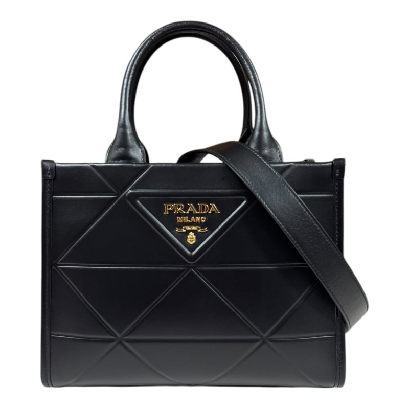 プラダ シンボル ステッチ スモール ショルダーバッグ レザー 1BA396 ブラック ユニセックス PRADA 中古