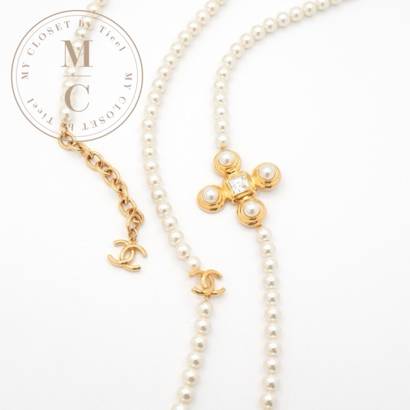 シャネル CHANEL ネックレス ペンダント チョーカー ゴールド ココマーク クロス クリスタル ロングネックレス