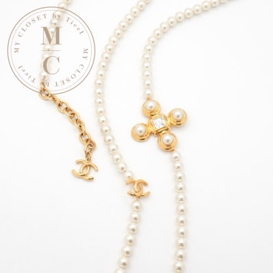 シャネル CHANEL ネックレス ペンダント チョーカー ゴールド ココマーク クロス クリスタル ロングネックレス