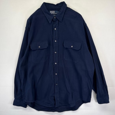 古着 ポロバイラルフローレン Polo by Ralph Lauren 長袖シャツ G.I.SHIRT 胸ポケット コットン 大きいサイズ XL ネイビー メンズ