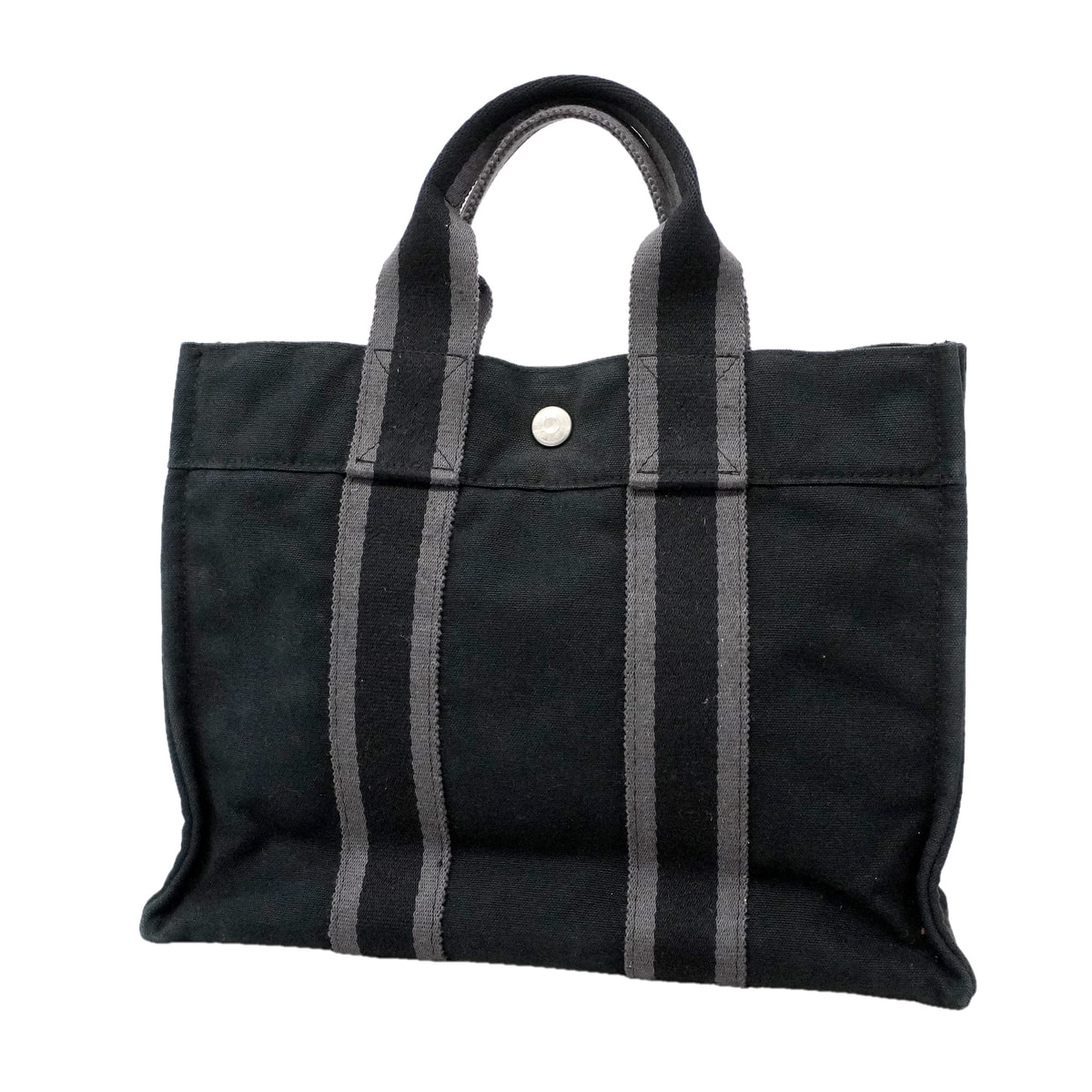 【6ia0001-k】エルメス トートバッグ フールトゥPM キャンバス ブラック シルバー金具【中古】レディース
