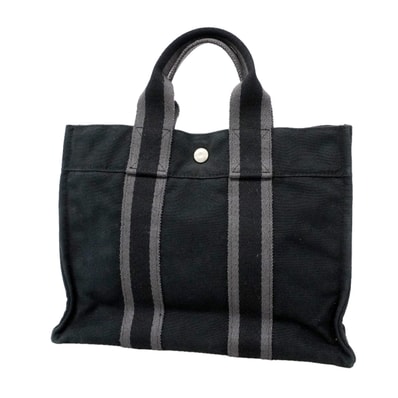 【6ia0001-k】エルメス トートバッグ フールトゥPM キャンバス ブラック シルバー金具【中古】レディース