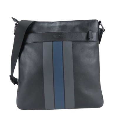 【中古】 コーチ ショルダーバッグ F54193 レザー ブラック ネイビー グレー 斜め掛け ライン シンプル メンズ 男性 COACH