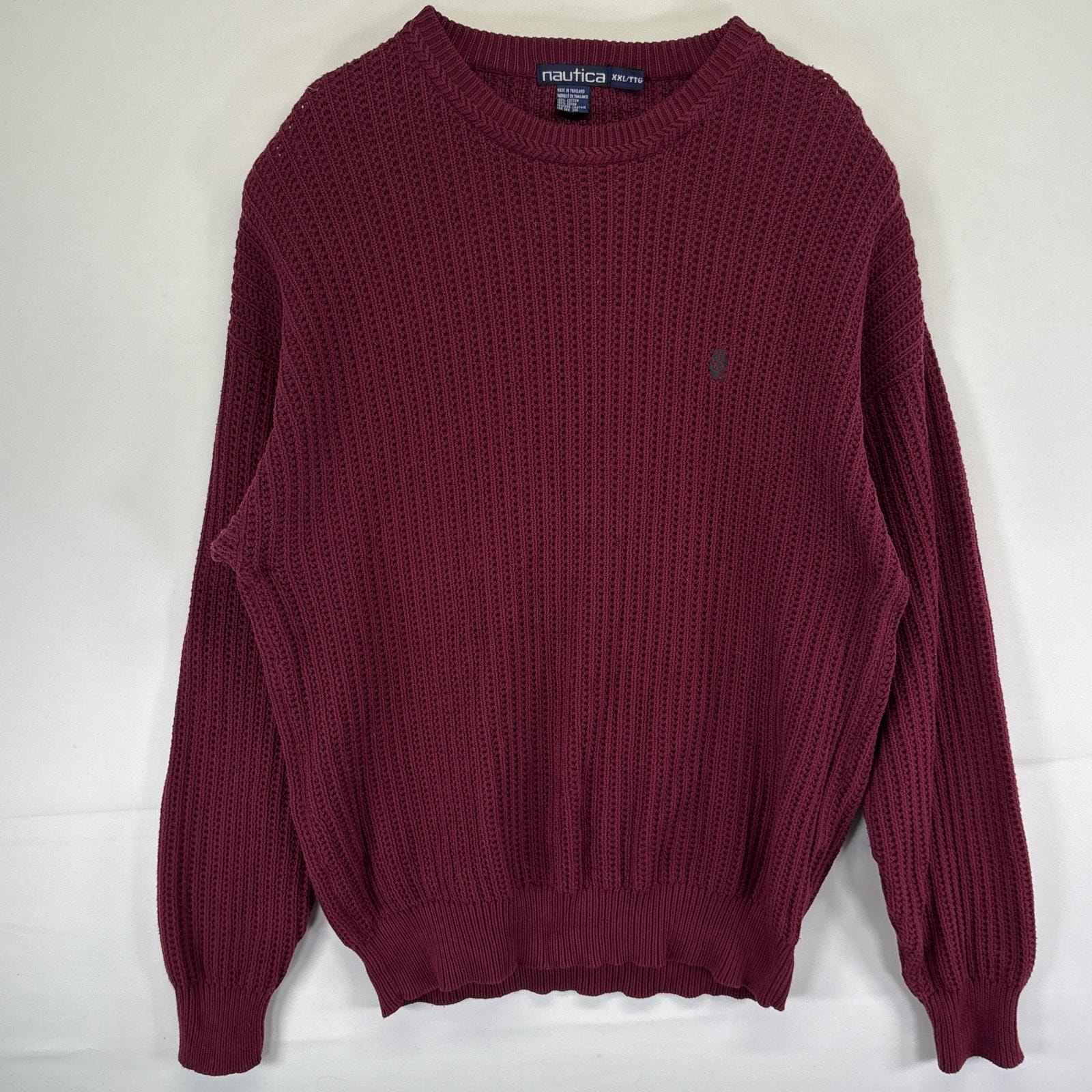 古着 90's/90年代 ノーティカ NAUTICA コットンニットセーター 大きいサイズ ワンポイントロゴ クルーネック 14041 バーガンディ メンズ