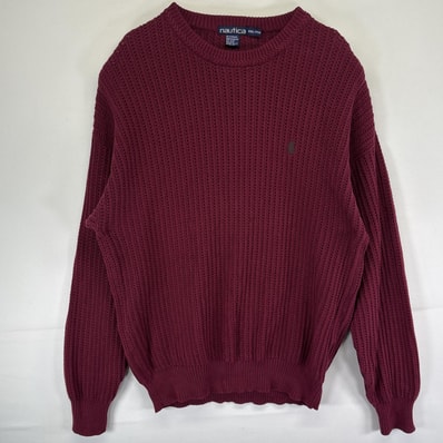 古着 90's/90年代 ノーティカ NAUTICA コットンニットセーター 大きいサイズ ワンポイントロゴ クルーネック 14041 バーガンディ メンズ