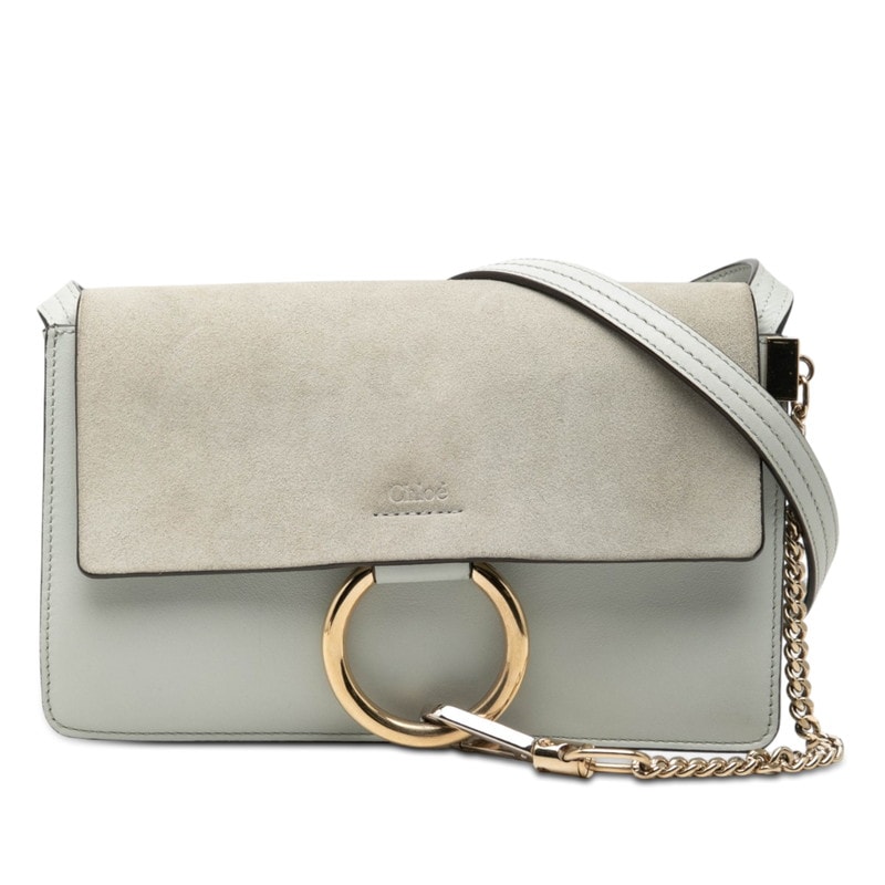 クロエ フェイ 斜め掛け ショルダーバッグ ブルー系 グレー レザー レディース Chloe 【中古】