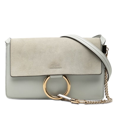 クロエ フェイ 斜め掛け ショルダーバッグ ブルー系 グレー レザー レディース Chloe 【中古】