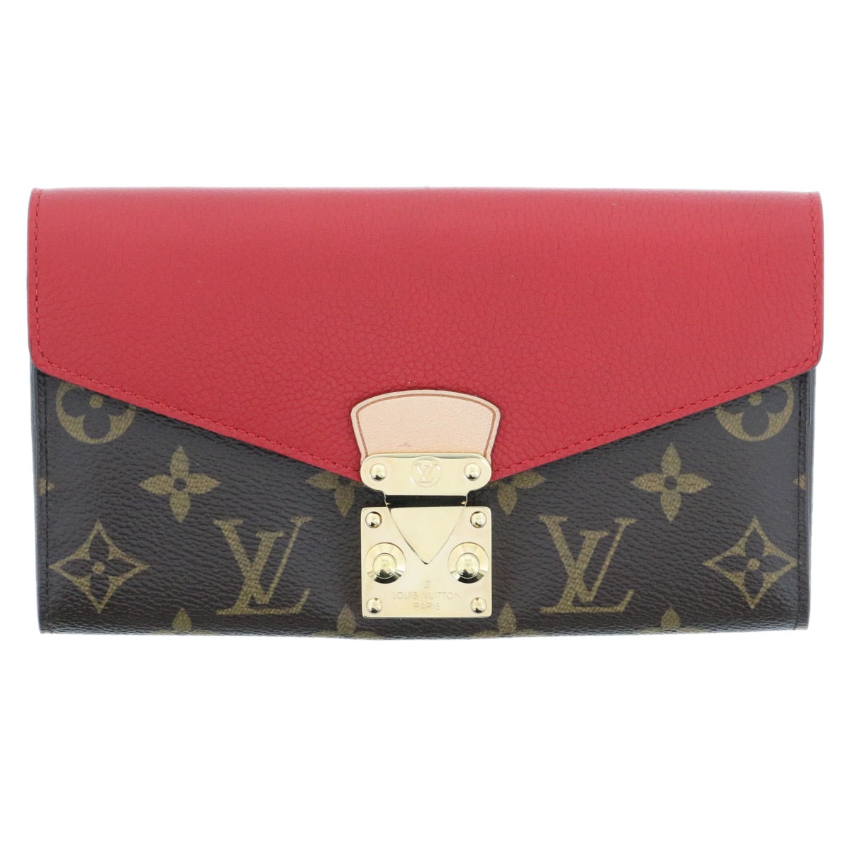 LOUIS VUITTON ルイ・ヴィトン ポルトフォイユ パラス 長財布 M58414 モノグラム レザー ブラウン レッド ゴールド金具  レディース【中古】