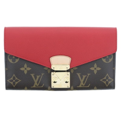 LOUIS VUITTON ルイ・ヴィトン ポルトフォイユ パラス 長財布 M58414 モノグラム レザー ブラウン レッド ゴールド金具 レディース【中古】