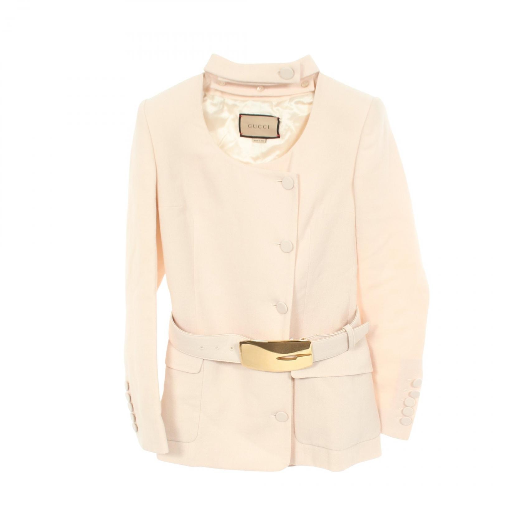 グッチ GUCCI ノーカラージャケット 衣料品 アウター ウール レディース ピンク系 【中古】