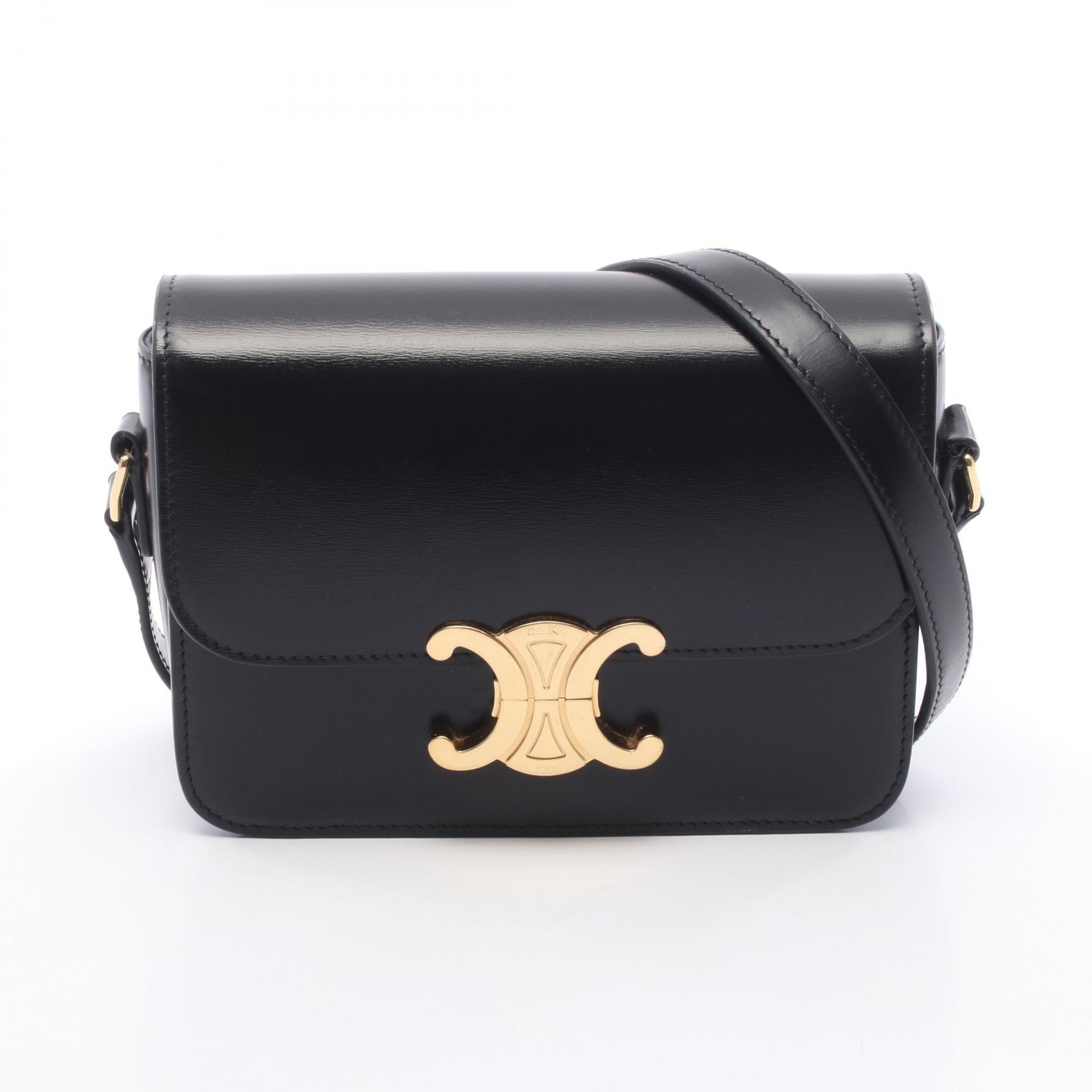セリーヌ CELINE ティーン トリオンフ バッグ ショルダーバッグ バッグ レザー レディース ブラック系 188423BF4.38NO 【中古】