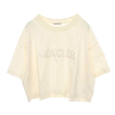 モンクレール MONCLER スパンコールロゴ クロップド 半袖Tシャツ 衣料品 トップス コットン レディース ホワイト系 【中古】
