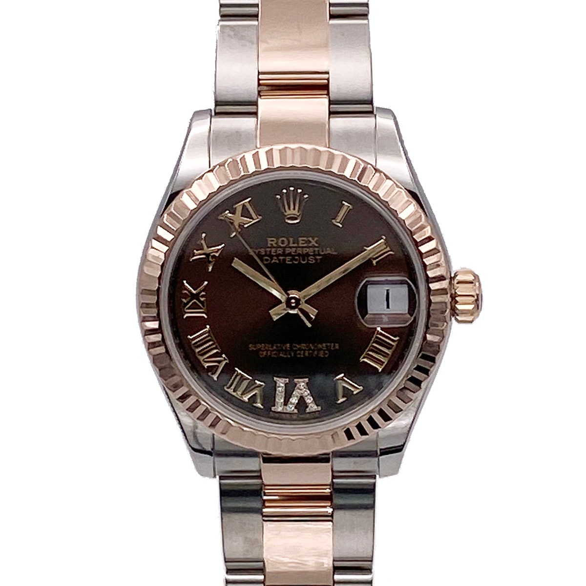 ROLEX ロレックス デイトジャスト 31 VI ダイヤ PG/SS チョコ 自動巻き 腕時計 278271 ステンレススチール ピンクゴールド シルバー 自動巻き ボーイズ【中古】