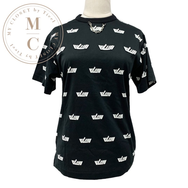 ルイヴィトン LOUIS VUITTON LVヴィテス トップス コットン ブラック ホワイト ワッペン Tシャツ シルバーチェーン