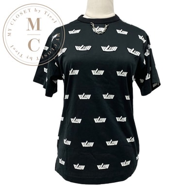 ルイヴィトン LOUIS VUITTON LVヴィテス トップス コットン ブラック ホワイト ワッペン Tシャツ シルバーチェーン