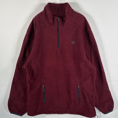 古着 00’s/00年代 チャンピオン Champion フリースジャケット ハーフジップ サイドポケット ワンポイントロゴ刺繍 M レッド メンズ