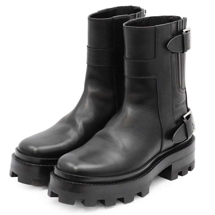 【極美品】HERMES エルメス ショートブーツ サイズ 35 ジェイミー レディース レザー バックジップ ストラップ シルバーバックル ラバーソール 厚底 シューズ 革靴 箱・袋付属 ブラック 黒 イタリア製 WS242067Z