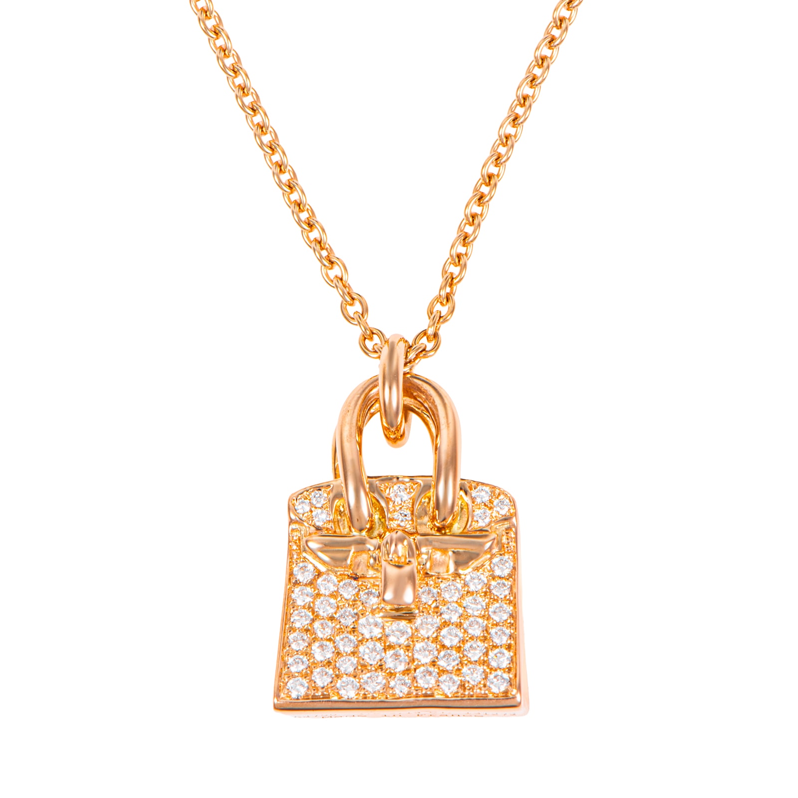 HERMES エルメス ペンダント アミュレット バーキン ネックレス K18PG ダイヤモンド ピンク ゴールド【中古】