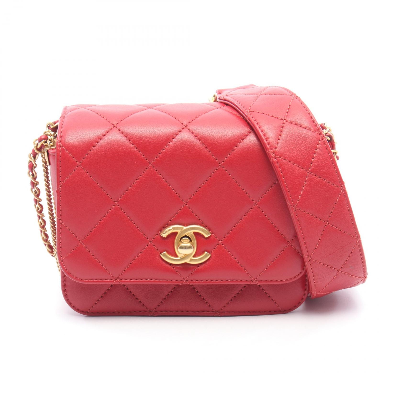 シャネル CHANEL マトラッセ ミニ チェーンショルダー ショルダーバッグ バッグ ラムスキン(羊革) レディース レッド系 【中古】