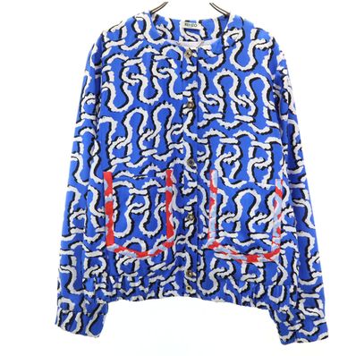 KENZO ケンゾー シルク100% 総柄 ノーカラージャケット 38 青系