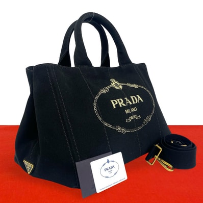 PRADA プラダ カナパ 三角ロゴ 金具 キャンバス ショルダーバッグ ブラック
37915