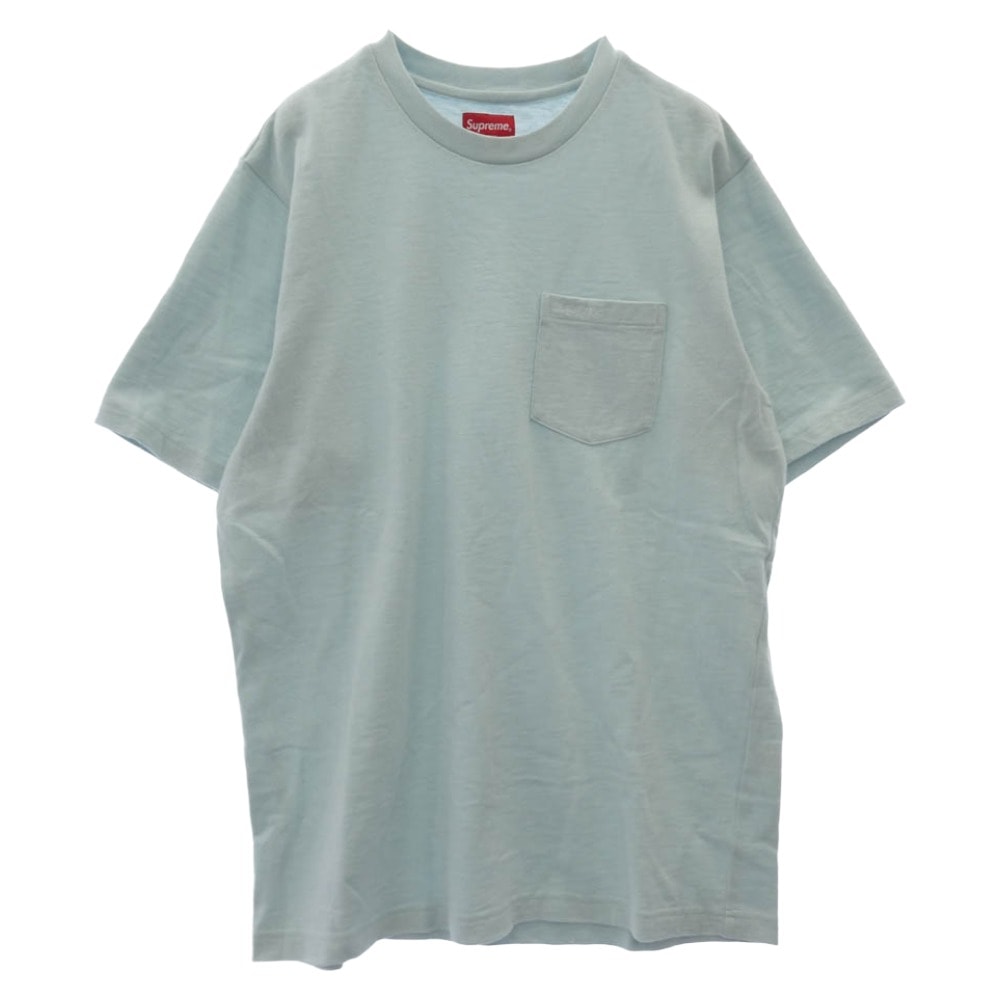 Supreme シュプリーム Tシャツ S/S Pocket Tee Brown ロゴ刺繍 ポケット 半袖 Tシャツ カットソー ライトブルー系 M【美品】【中古】