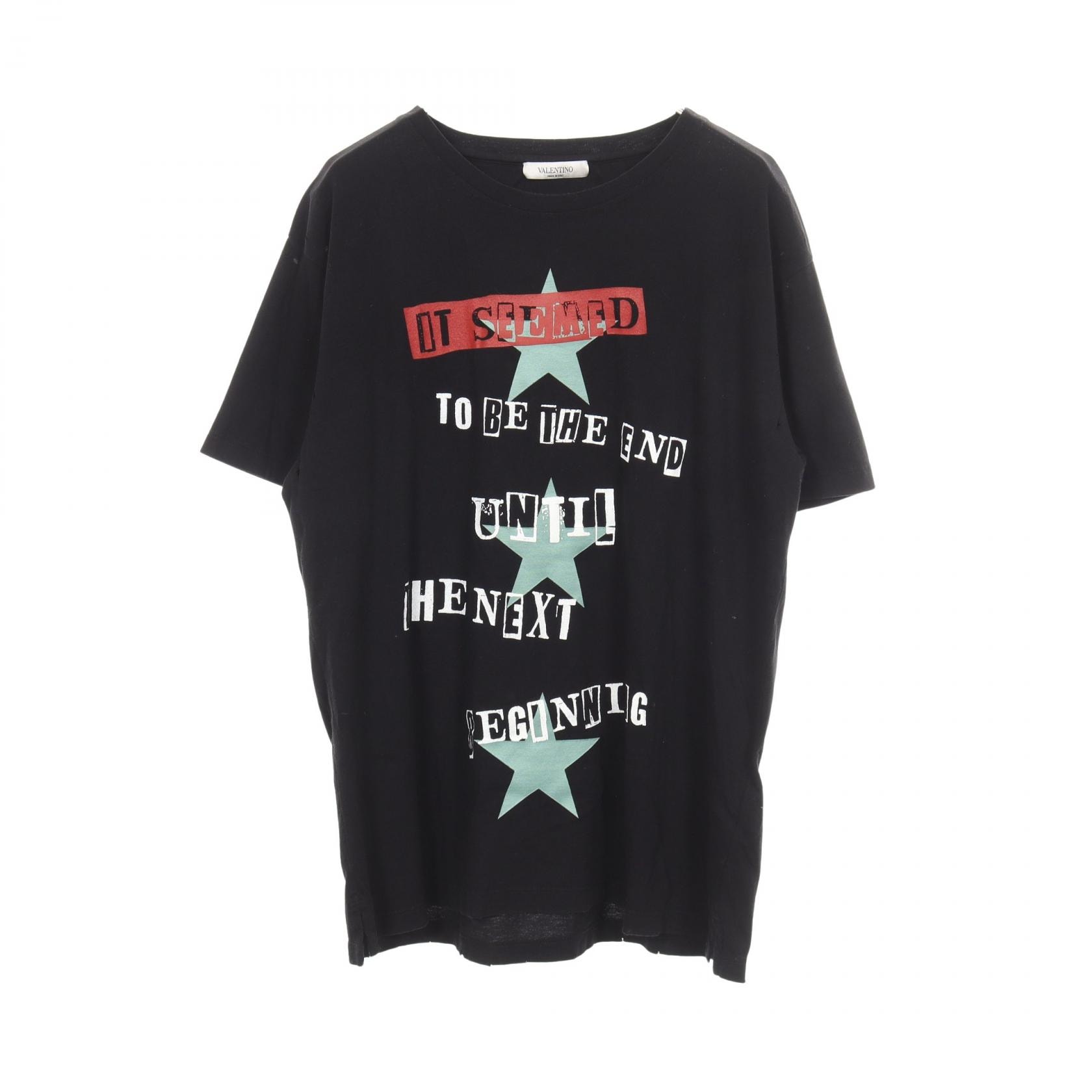 ヴァレンチノ Valentino VALENTINO × Jamie Reid ダメージ加工 半袖Tシャツ 衣料品 トップス コットン メンズ ブラック系 NV0MG09R46M 【中古】
