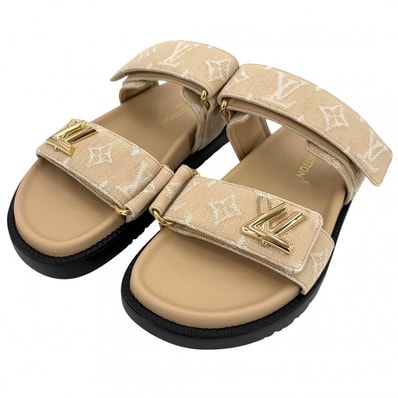 LOUIS VUITTON ルイヴィトン サンダル LVサンセットサンダル モノグラムジャガード 厚底 36 1/2サイズ 1AHNL2 ラバー キャンバス ベージュ ブラック 黒 ゴールド金具 レディース 美品【中古品】